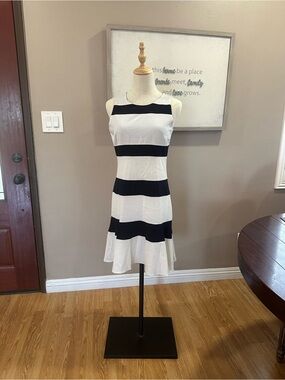 Navy Blue and White Striped Sleeveless Mini Dress